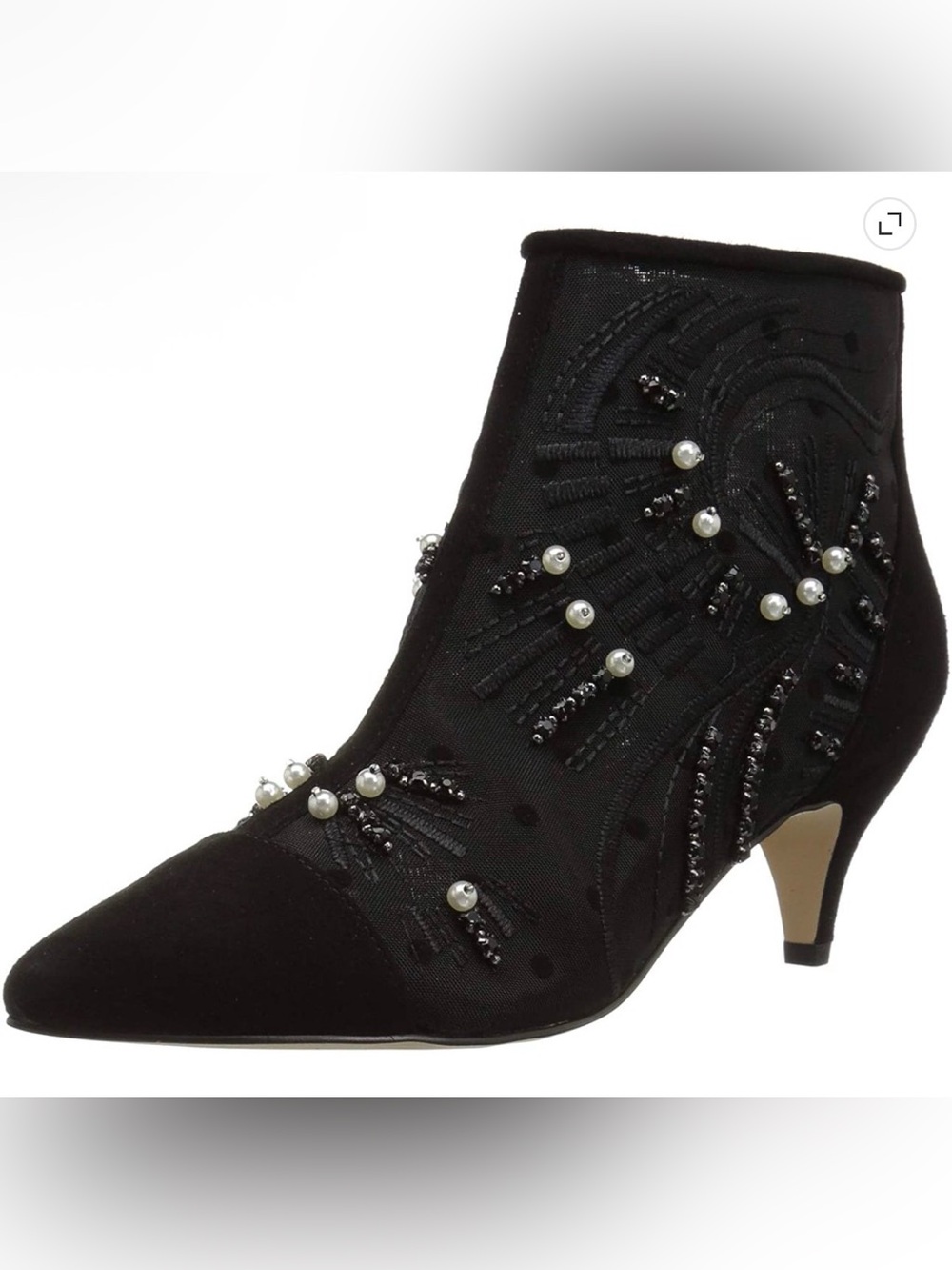 Sam Edelman Kami Black Mesh Pointed Toe Kitten Heel Fashion Pearl Boot (5.5)